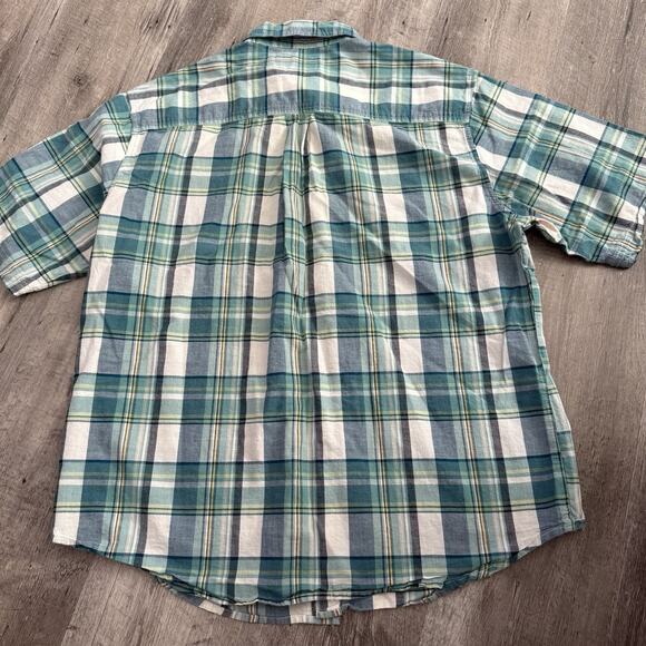 Woolrich Madras Plaid Shirt Mens Large Blue Green Organic Cotton Button Down - Picture 5 of 6